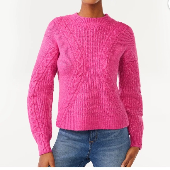 SCOOP Womens textured cable knit sweater pink - Picture 1 of 7